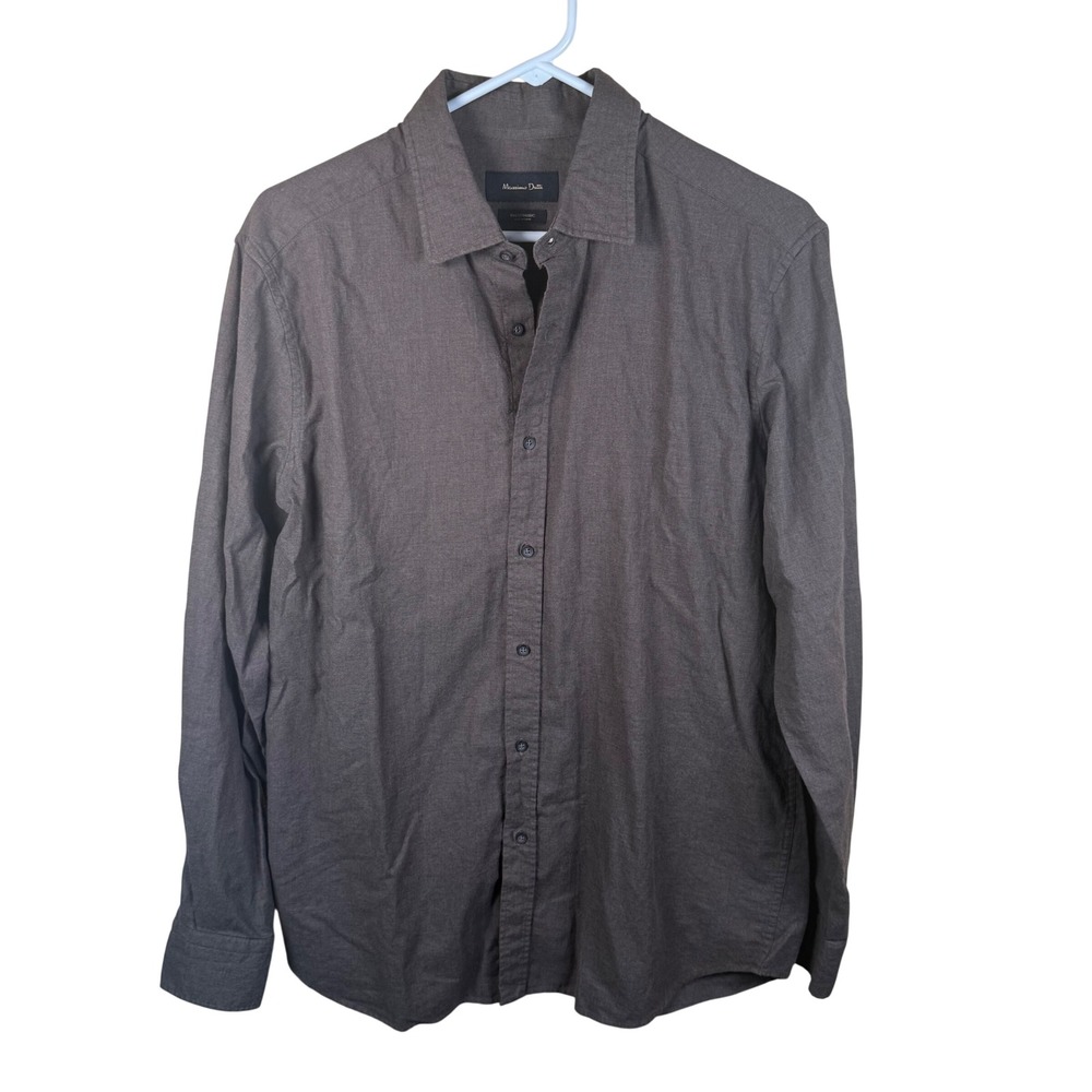 Massimo Dutti Button Down Shirt Mens Large Brown Cotton Long Sleeve Old Money